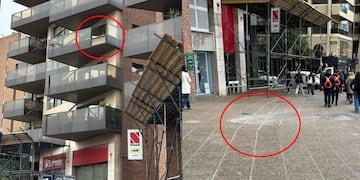 Córdoba: se desprendió un vidrio de un edificio de Plaza España y cayó cerca de un peatón. (Gentileza)