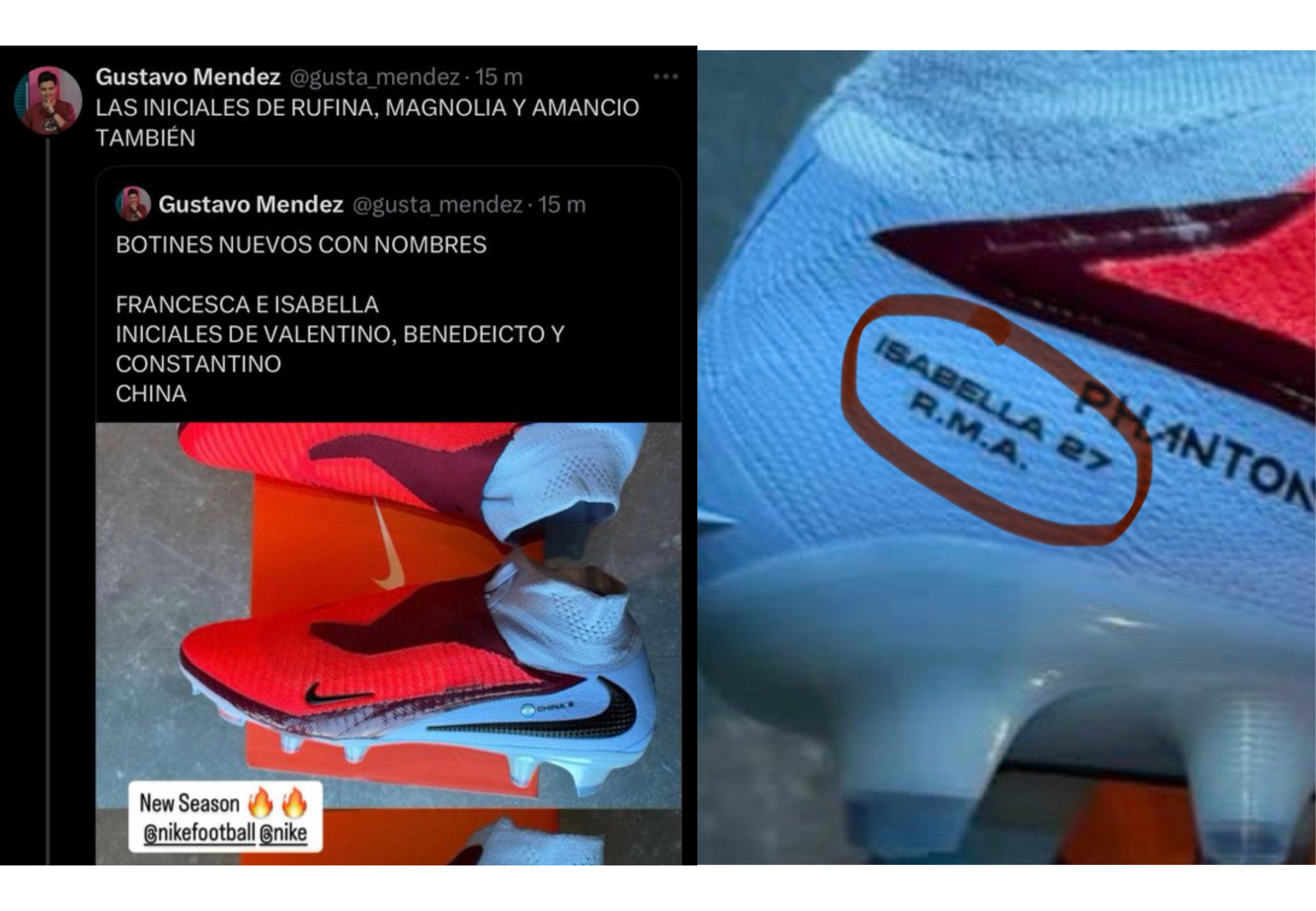 Las iniciales de los hijos de la China, en los botines de Mauro.