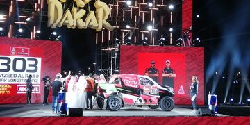 La ceremonia oficial de largada del Dakar 2021 en Yedá.