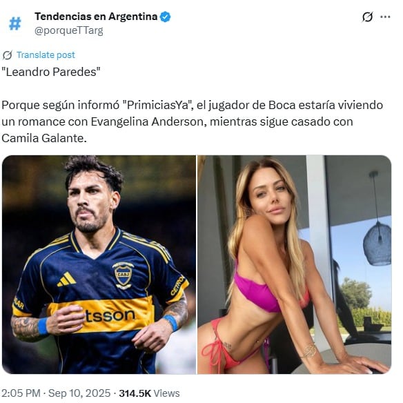 Aseguran que existiría un romance entre Evangelina Anderson y Leandro Paredes.