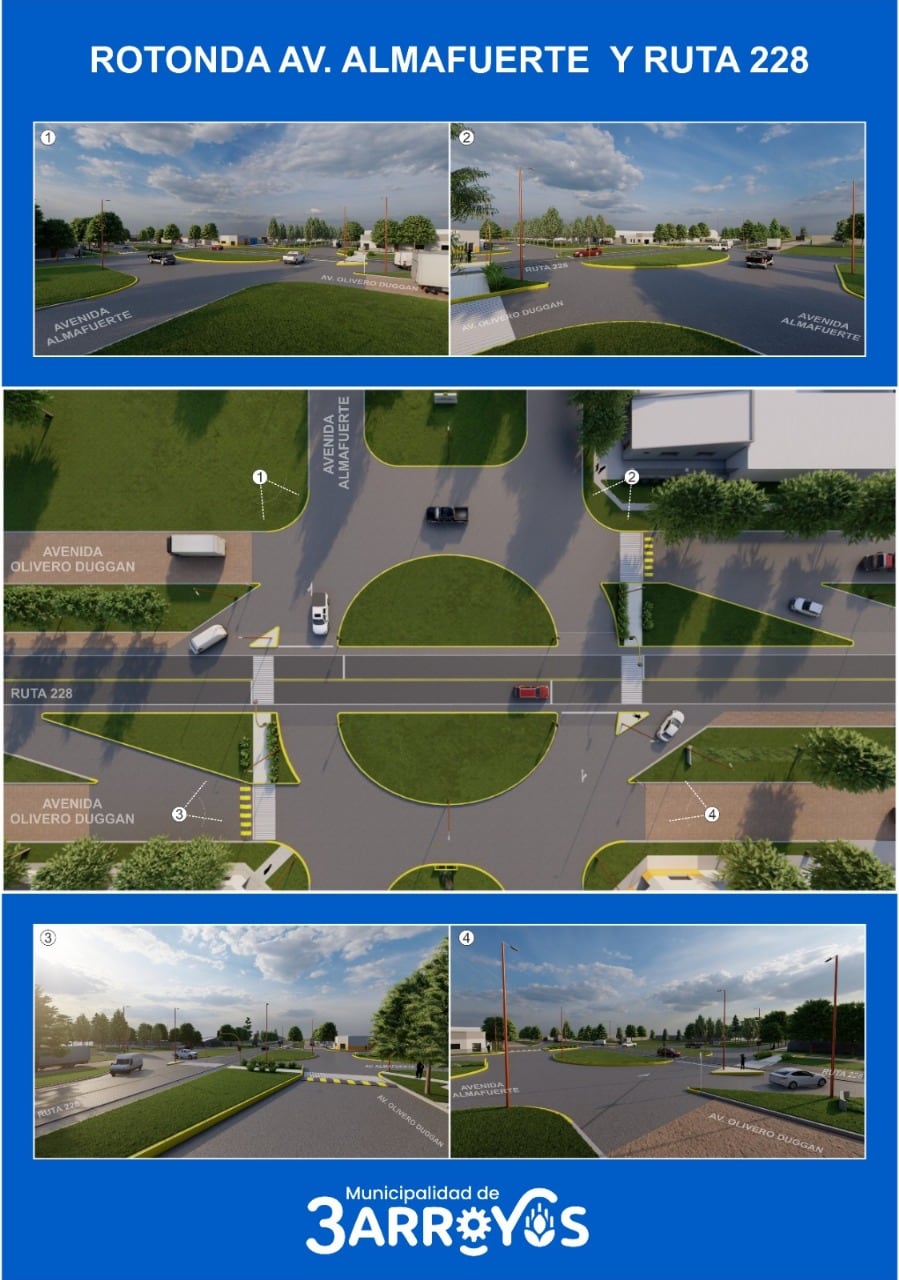 Nuevos proyectos de rotondas en Av. San Martín y Ruta 3, y en Av. Almafuerte y Ruta 228