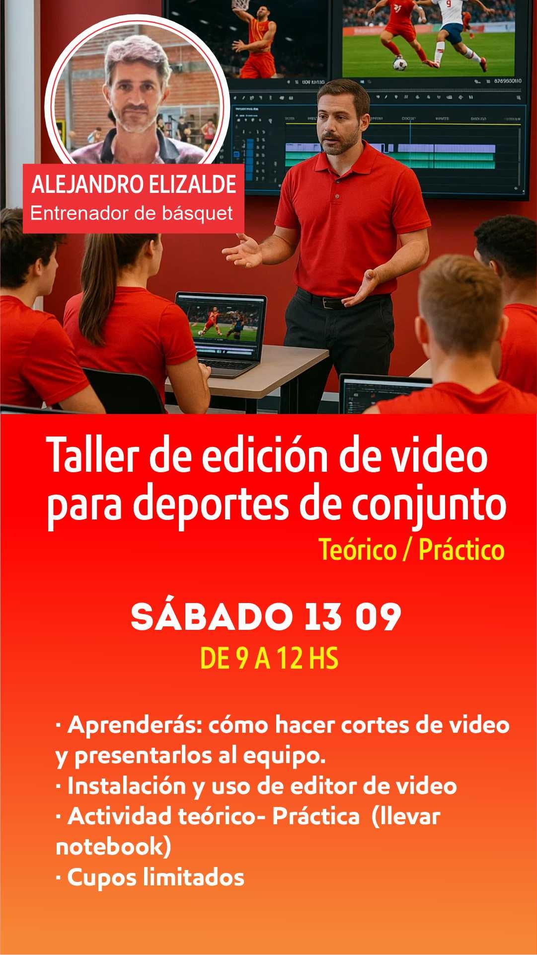 Taller de edición de video para deportes de conjunto.