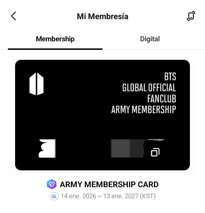 Membresía Army activa a través de Weverse.