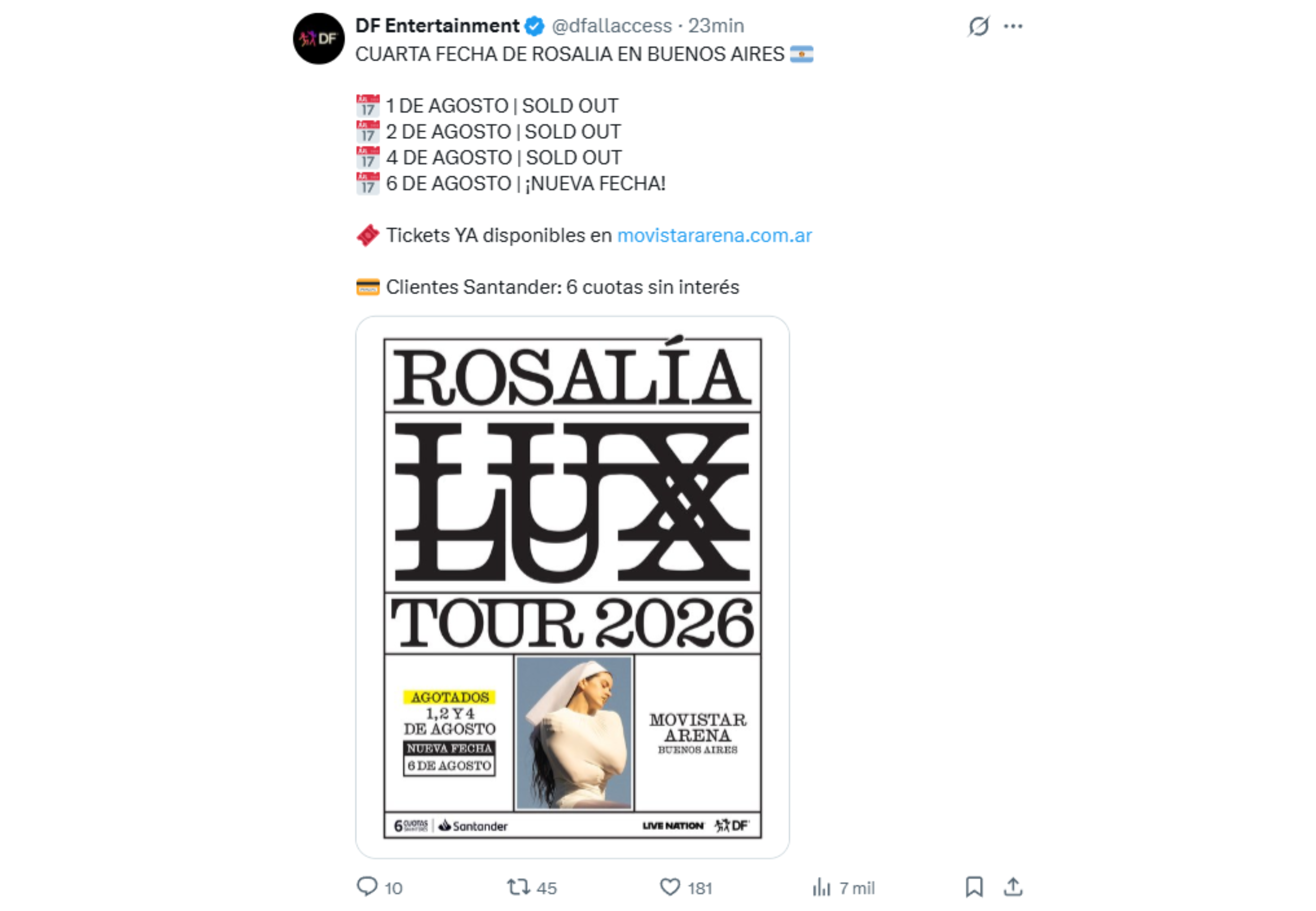 DF Entertainment anunció las nuevas fechas en las redes sociales.