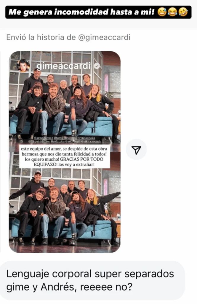 La extraña foto de Gime Accardi y Andrés Gil que generó polémica.