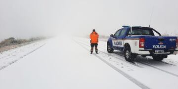 En septiembre 2021, hubo una fuerte nevada en las Altas Cumbres. (Policía de Córdoba, División Traslasierra)