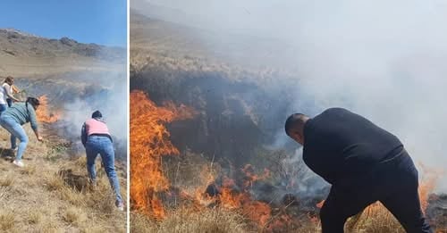 Vecinos y vecinas de la zona se sumaron a la ayuda para controlar el siniestro.
