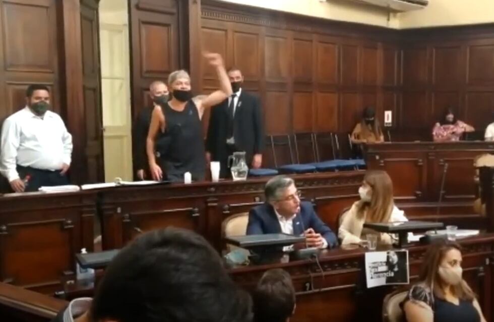 Docente irrumpió en la sesión del Senado y pidió la renuncia de Levrino y Munives