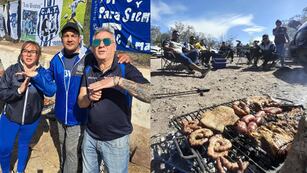 El asado es el "brunch" de los hinchas de Talleres que viajaron más de 600 kilómetros para alentar.