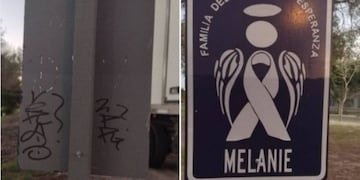 El cartel que homenajea a Melanie Argüello, pintado por vándalos.