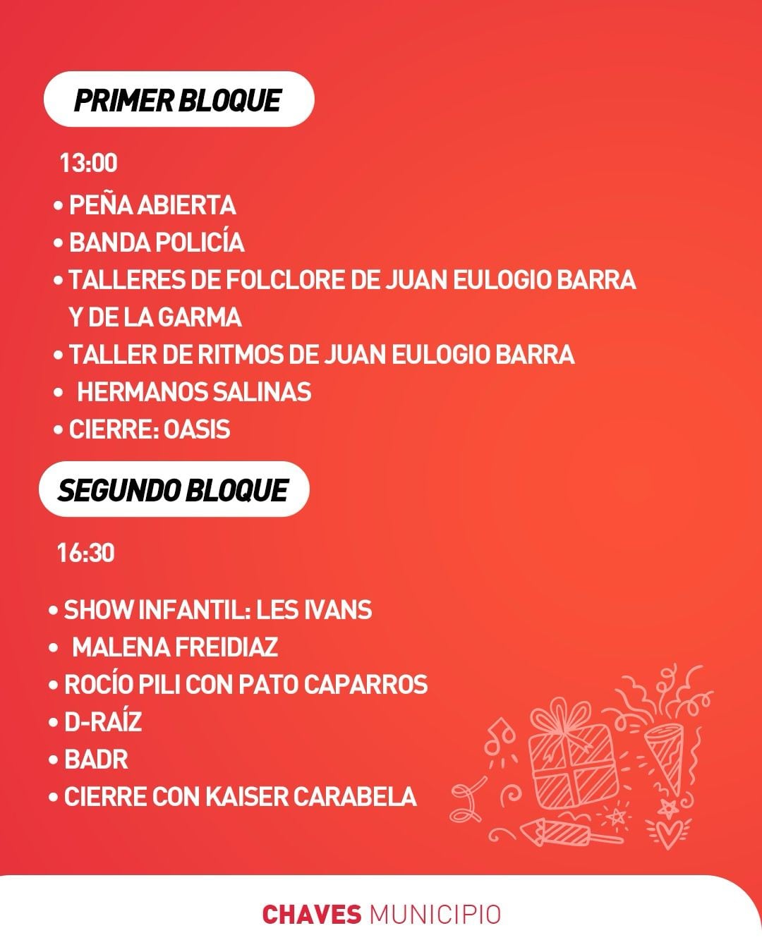 Chaves Municipio dio a conocer el cronograma oficial para celebrar el 109° Aniversario del distrito