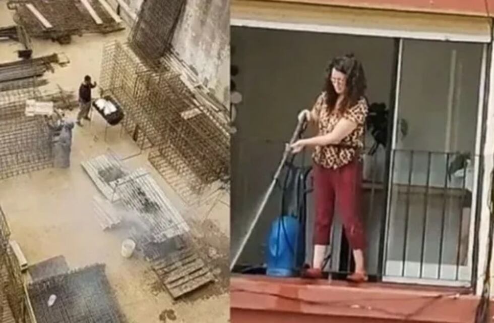 El video viral que muestra a la vecina harta del humo de la parrilla, apagando el asado con una hidrolavadora