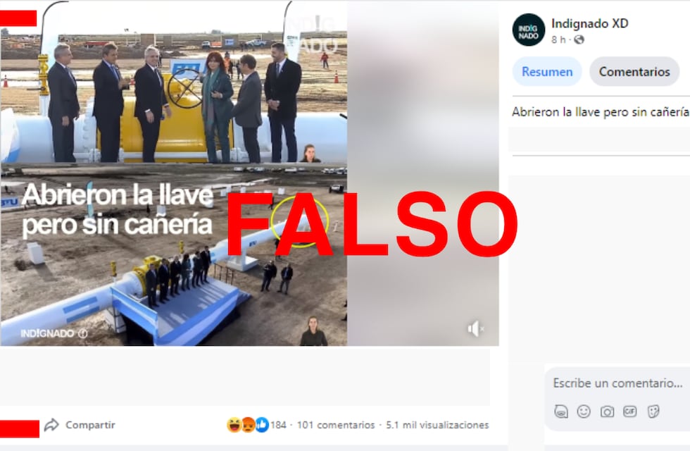 Es falso que en la inauguración del gasoducto Néstor Kirchner abrieron la válvula sin la cañería terminada
