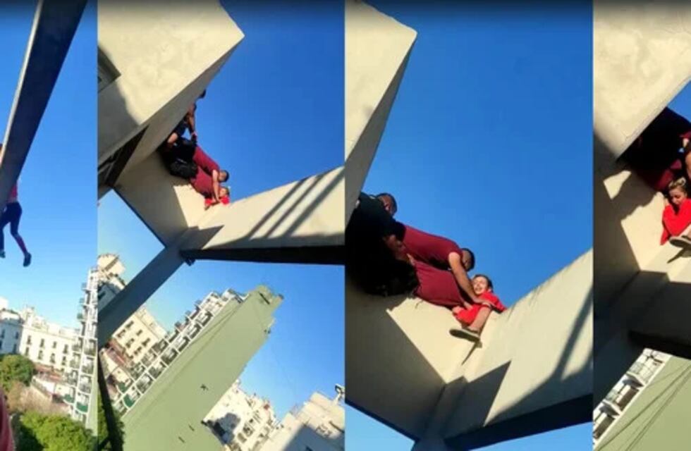 Heroica acción: tres policías lograron rescatar a una mujer que estaba al borde de una cornisa desde un noveno piso