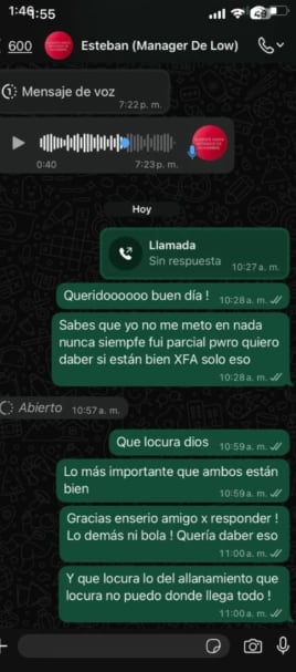 Los chats que Leandro le envió a Lowrdez.