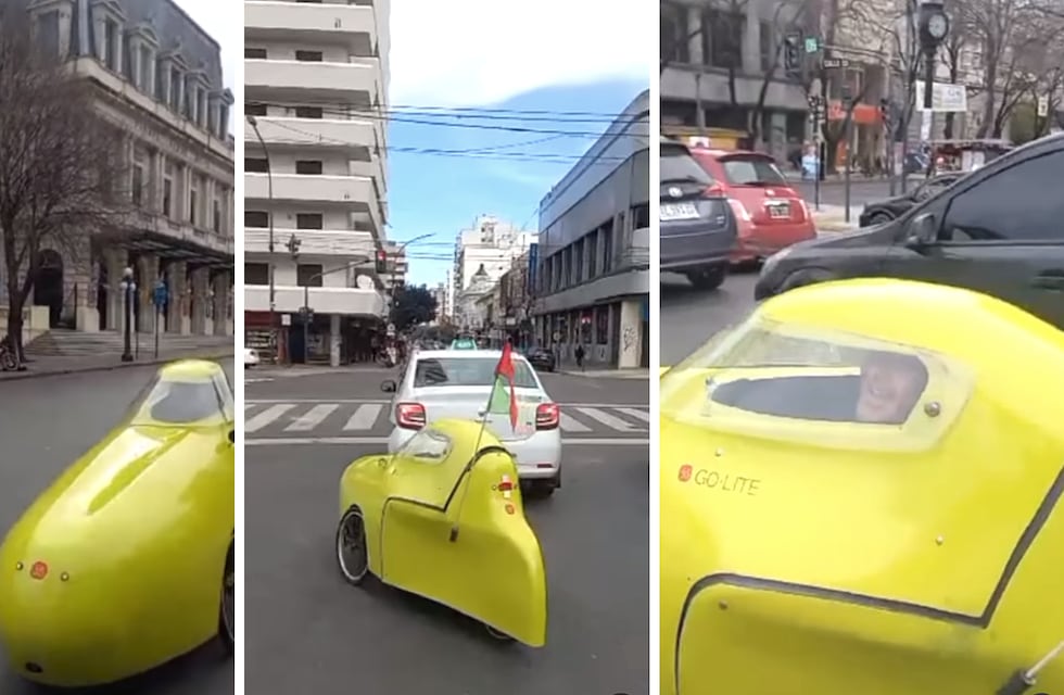 ¿Auto, bici o triciclo?: el extraño vehículo pequeño y amarillo en el que un hombre salió a dar una vuelta por La Plata y sorprendió a todos