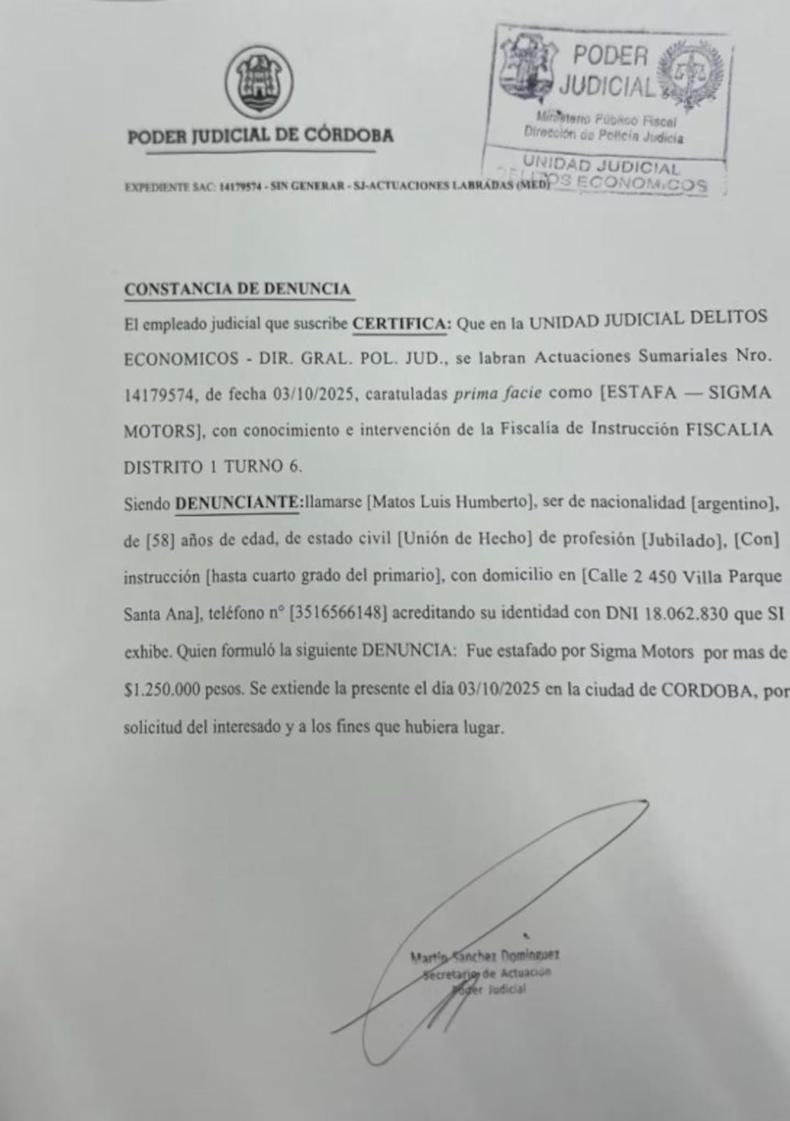 La denuncia contra la concesionaria clausurada en Córdoba.