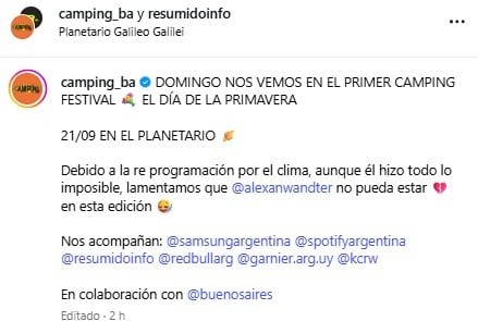 Reprogramación del Camping Festival.