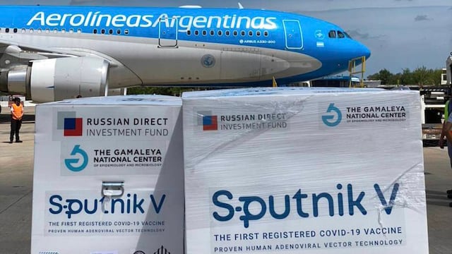 Cargamento de la vacuna Sputnik V en Argentina. (Presidencia)