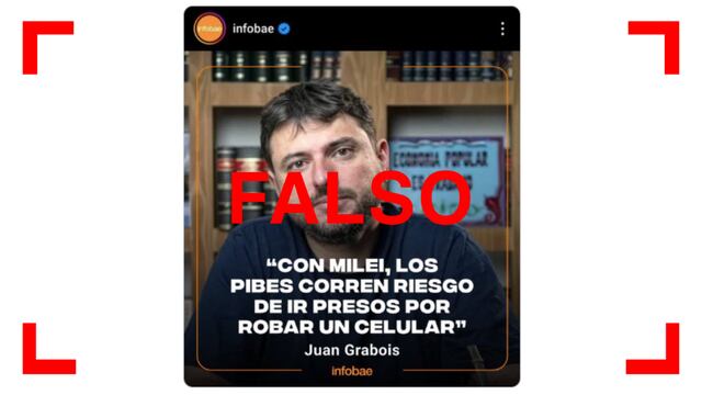 Es falsa la supuesta placa de Infobae con un textual de Juan Grabois sobre la inseguridad y Javier Milei.