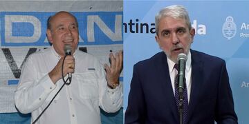 A la izquierda el dirigente justicialista jujeño Rubén Rivarola, diputado provincial y precandidato a senador nacional por Unión por la Patria (UxP). A la derecha su reemplazante, Aníbal Fernández, designado interventor del PJ Jujuy junto con Gustavo Menéndez.