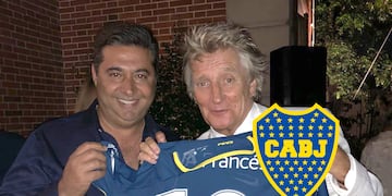 Rod Stewart con el exPresidente de Boca, Daniel Angelici