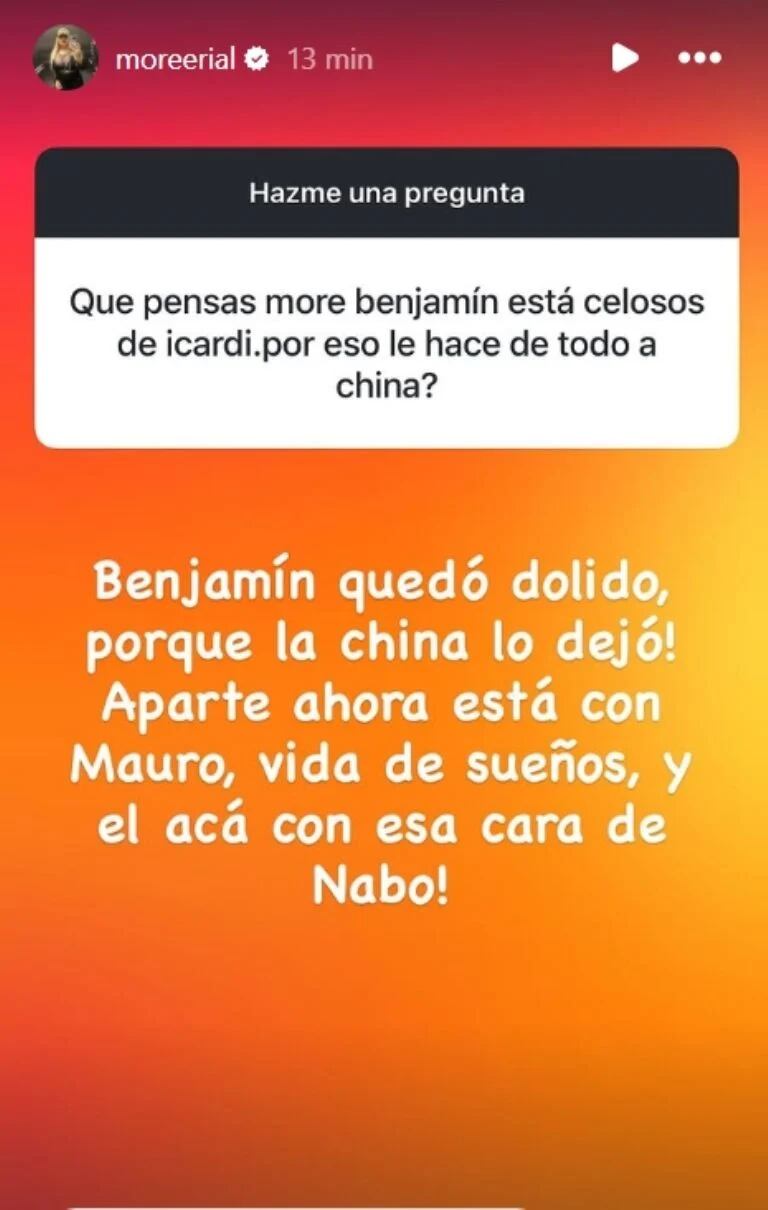 Morena Rial sobre Benjamín Vicuña.