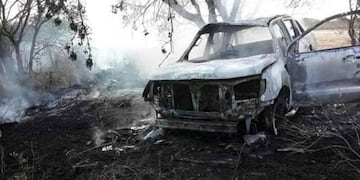 La camioneta incendiada de Verónica fue hallada en la banquina de la ruta provincial 13, cerca de Villa del Rosario.