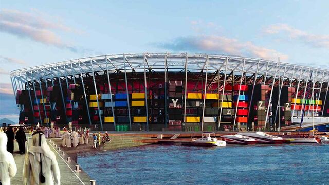 974 Stadium. Construido con 974 contenedores marítimos. Se desarmará una vez concluido el certamen.