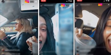 Morena Rial y la joven que la acompañaba, exhibiendo la patente robada.