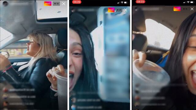 Morena Rial y la joven que la acompañaba, exhibiendo la patente robada.