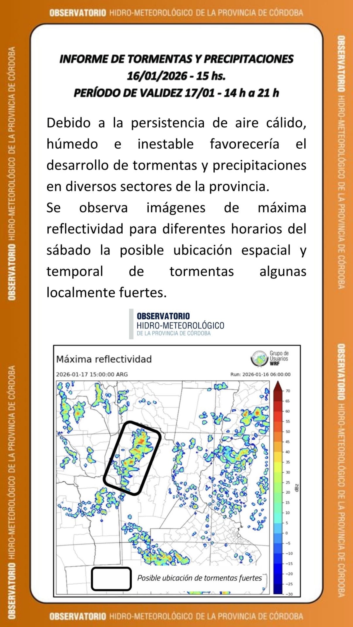El informe del OHMC rige desde las 14 hasta las 21 del sábado 17 de enero.
