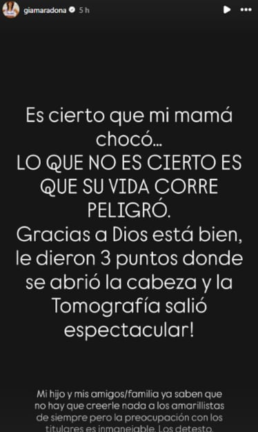 Gianinna Maradona habló sobre el estado de salud de su madre Claudia Villafañe.