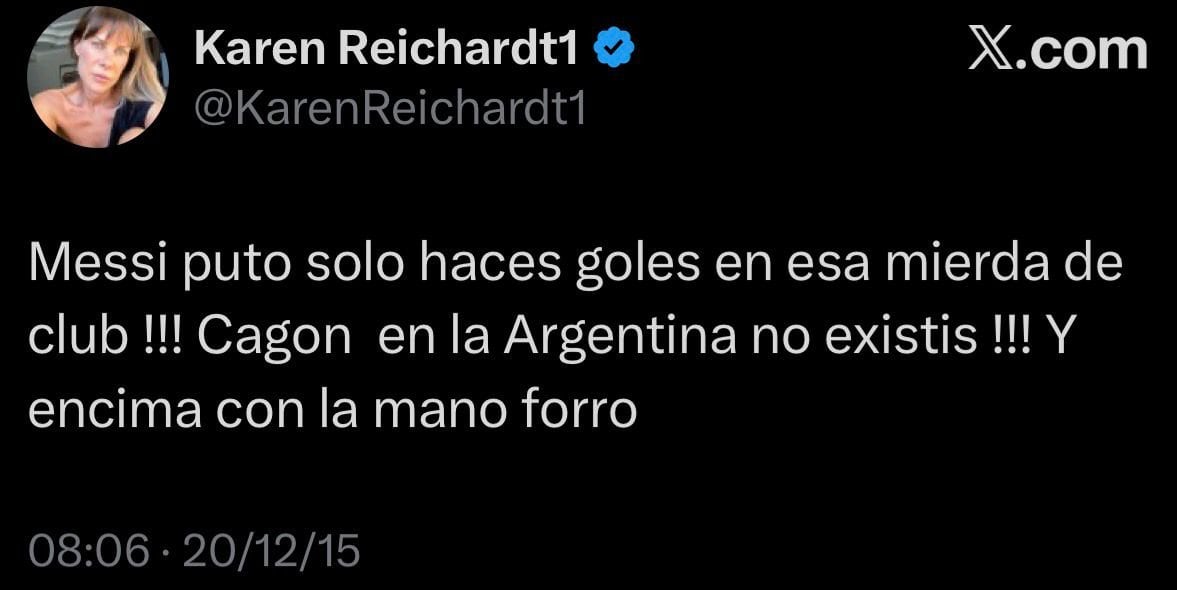 Los tuits de Reichardt en contra de Messi