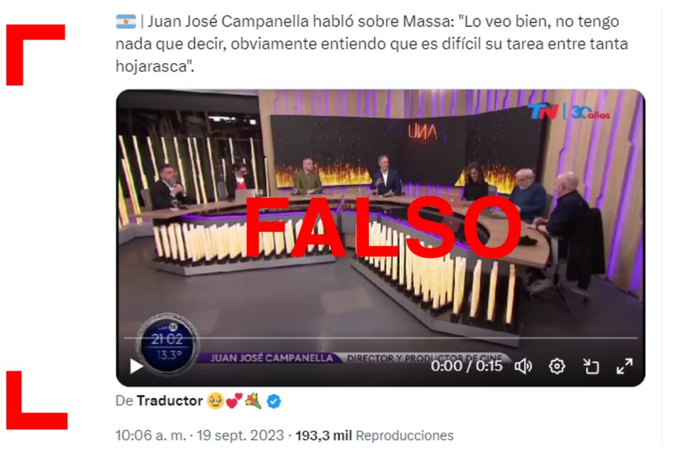 Es falso que Juan José Campanella haya dicho sobre Sergio Massa: “Lo veo bien”