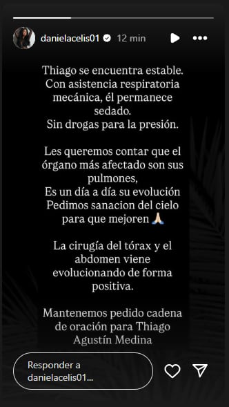 El nuevo parte médico de Thiago Medina a 48 horas de la cirugía de tórax