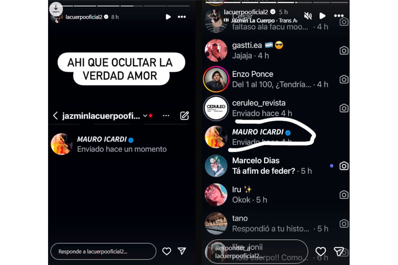 Las capturas de pantalla que compartió La Cuerpo en su cuenta de Instagram para demostrar que Mauro Icardi le pidió contenido XXX. (Foto: captura de pantalla)