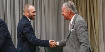 El ministro de Economía, Martín Guzmán, y el presidente de la UIA, Daniel Funes de Rioja, en la sede del Palacio de Hacienda.