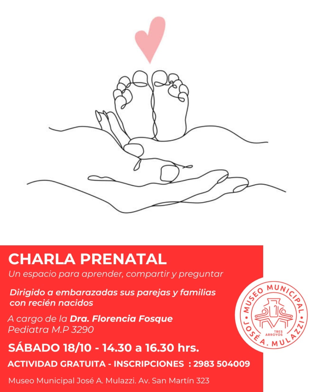 Charla prenatal gratuita en el Museo Mulazzi de Tres Arroyos
