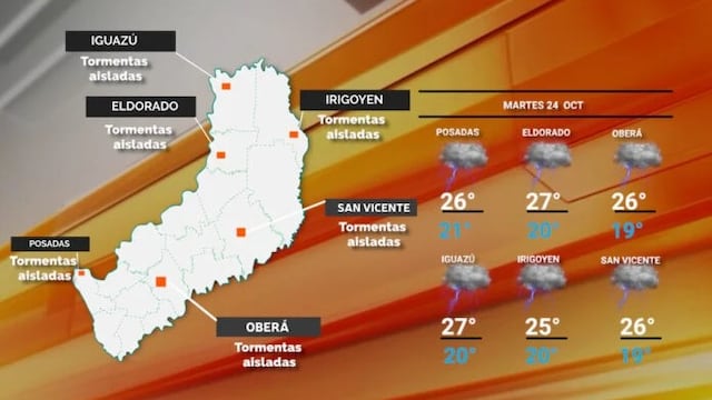 Martes inestable, con lluvias y tormentas en Misiones.