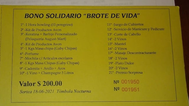La rifa cuesta 200 pesos.