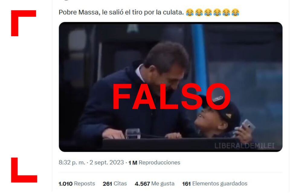 Es falso que un niño le haya dicho a Massa que votará por Milei en un acto en Rosario