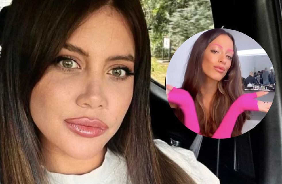 Al estilo de Tini Stoessel, Wanda Nara apareció con las cejas teñidas de fucsia
