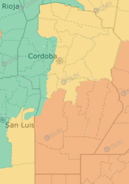 Alerta naranja y amarilla para Córdoba este sábado 20 y domingo 21 de septiembre.