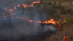 Feroz incendio a la vera de la autopista Córdoba-Carlos Paz.