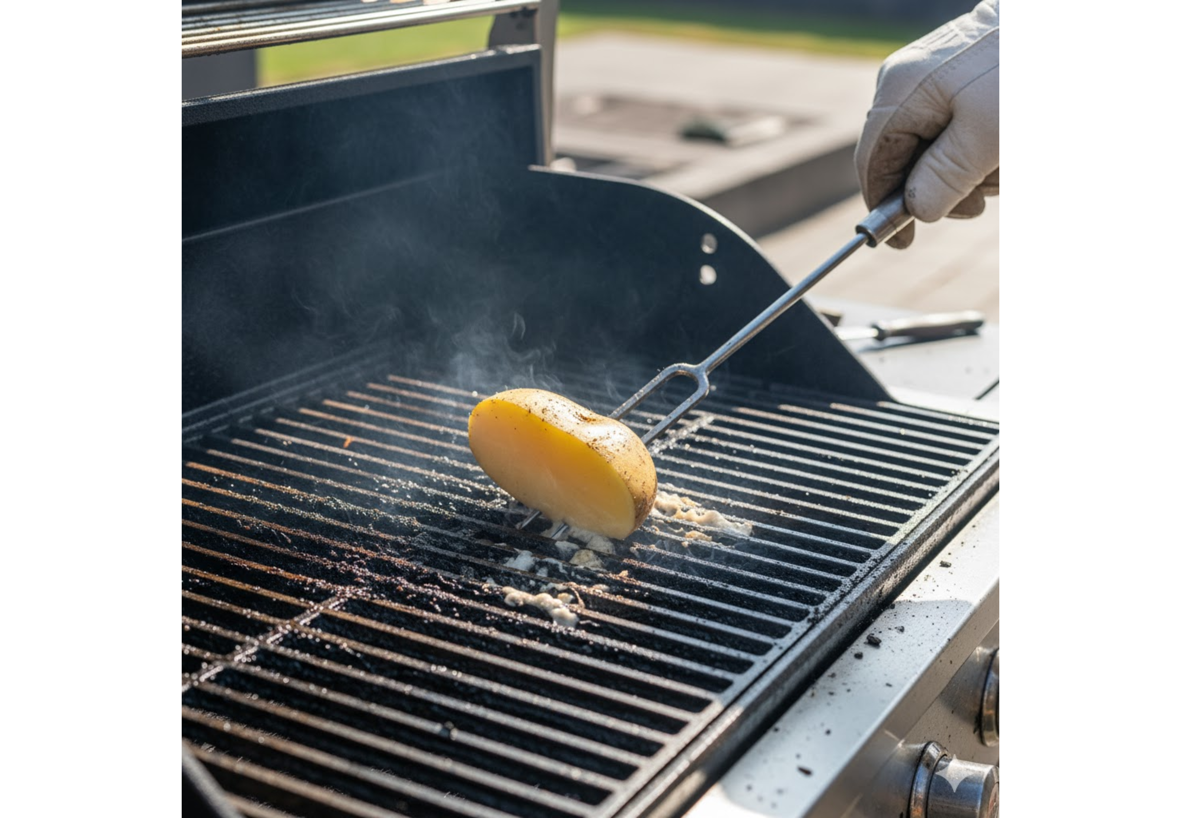 Para limpiar la parrilla se necesita solo una papa cruda.