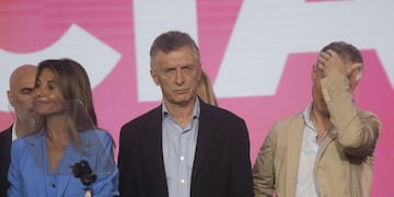 El expresidente Mauricio Macri en el bunker de Juntos por el Cambio en Parque Norte (Foto: Federico López Claro)