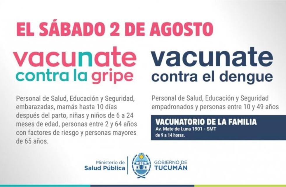 Salud Pública convoca a vacunarse contra la gripe y el dengue este sábado