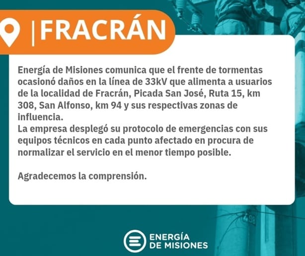 Temporal provocó cortes de luz, voladuras de techos y caída de postes en Misiones.