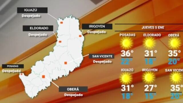 Jueves con cielo despejado y aumento de las temperaturas en Misiones.